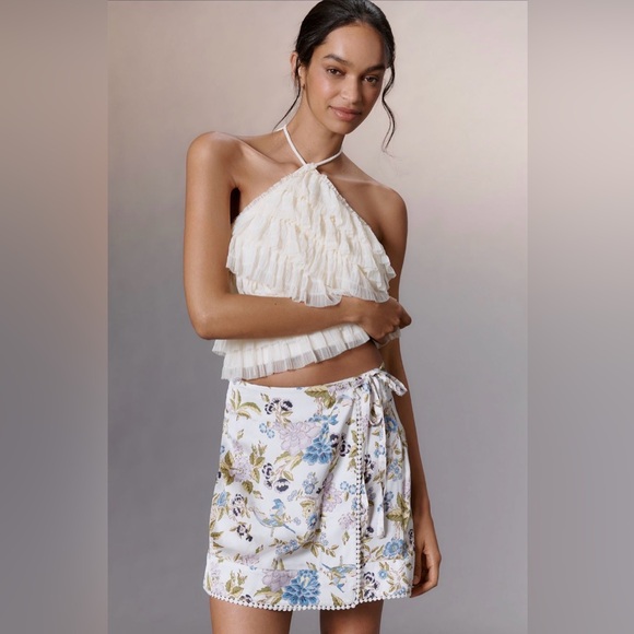 ✨ Anthropologie Printed Satin Wrap Mini Skirt - Picture 2 of 7